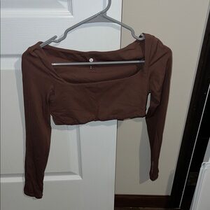 Lucky Honey Brown Long Sleeve Square Neck Bra Top